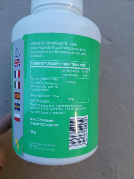 Suplement Ashwagandha 270 kapsułek wegańskich
