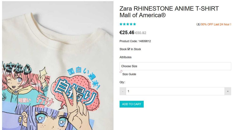 Zara Redes Sociais selfies RHINESTONE Anime SWEAT Shirt - NOVA