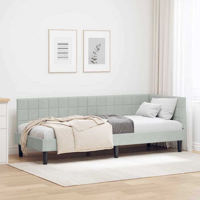 Cama de Canto Reversível Estofada Veludo Cinzento-claro 80x200 cm