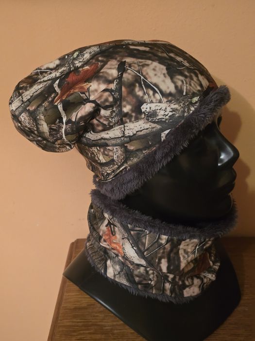 Czapka myśliwska i komin. Komplet myśliwski. CAMO Kamuflage. ONE SIZE.