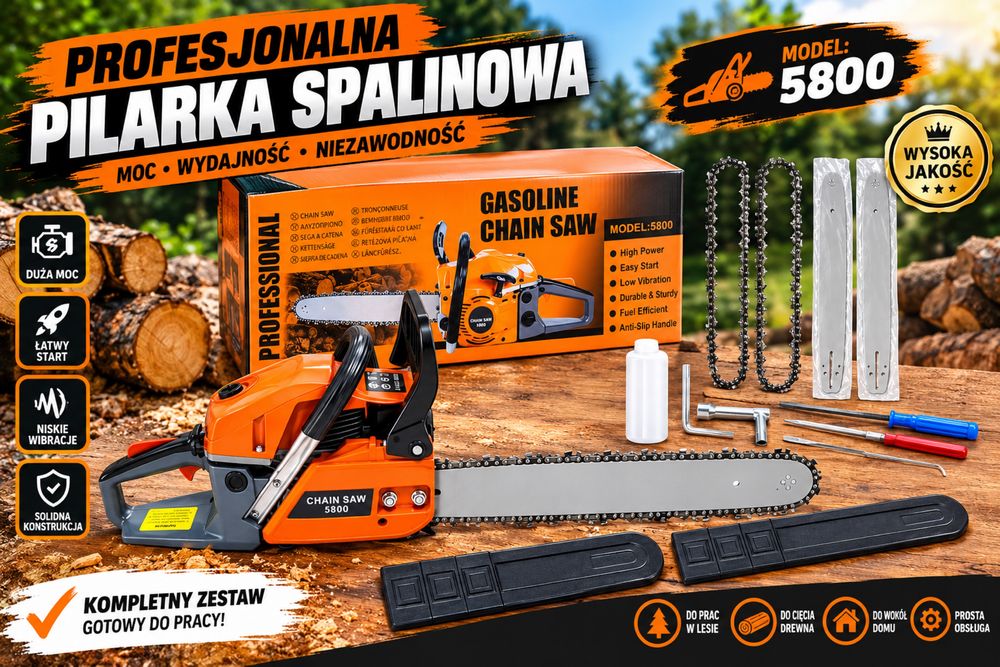 Piła Spalinowa Łańcuchowa 58 cm3 5,8 KM Pilarka do Drewna 16 i 18"