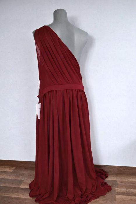 Bordowa długa sukienka wesele przyjecie komunia nowa