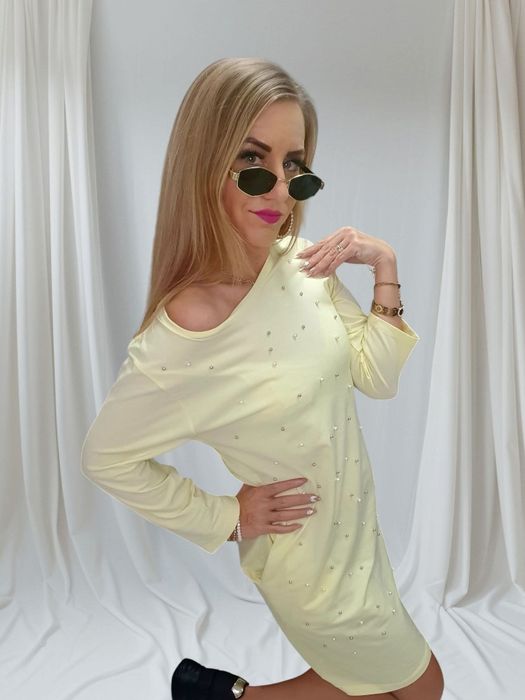 Sukienka żółta perełki OS0094