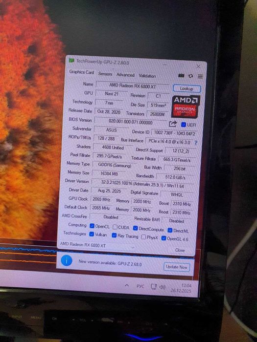 Видеокарта Asus RX 6800 XT TUF Gaming OC 16GB GDDR6 256bit отл сост.