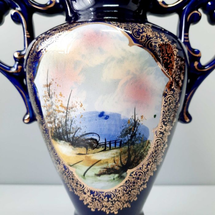 Jarra decorativa vintage Alcobaça/Portugal/ELPA. Porcelana cobalto