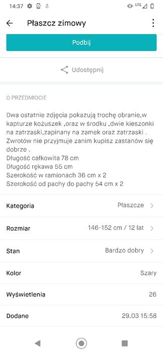 Płaszcz zimowy/ Stan bdb/