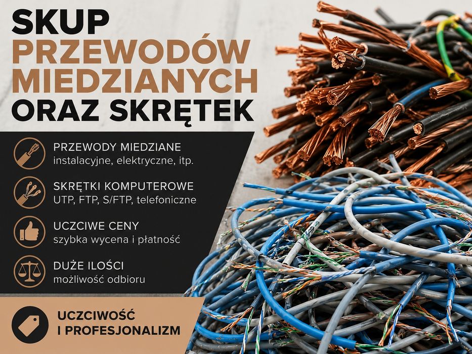 Skup przewodów miedzianych/ skrętki/ wiązki samochodowe/ przewody Aluminiowe