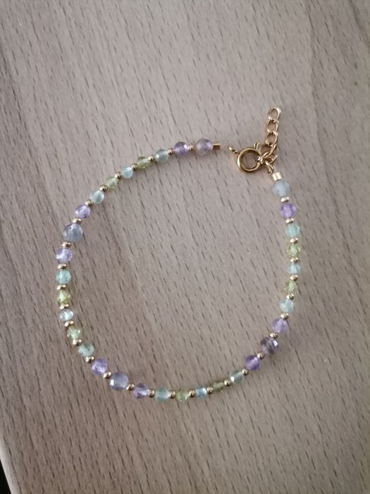 Bransoletka na lince stal szlachetna ametyst fluoryt oliwin topaz prze
