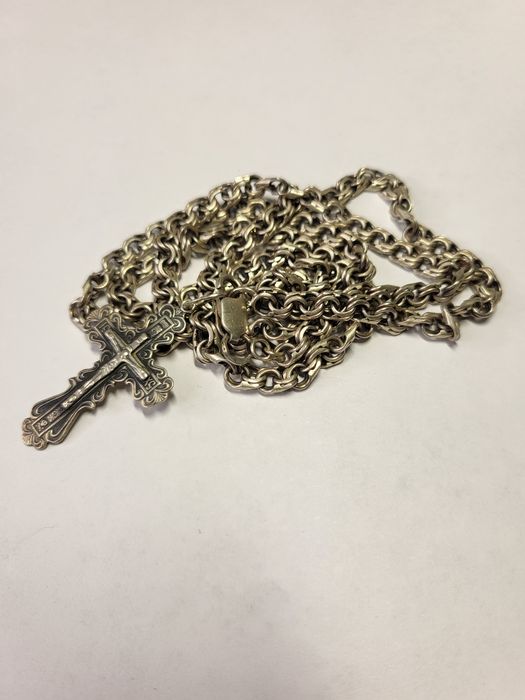 Чоловічий срібний комплект ланцюжок з православним хрестом