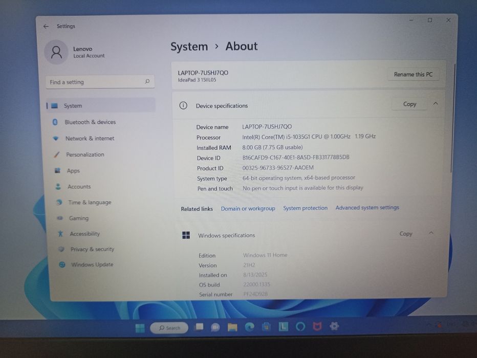 Lenovo ideapad 3 15IIL05 i5-1035g1 8gb ram 1tb hdd 15.6 abyss blue