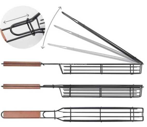 Cesta para grelhar a carvão espetadas diversas