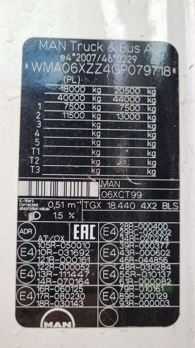 MAN TGX 18.440 przystawka  + ADR