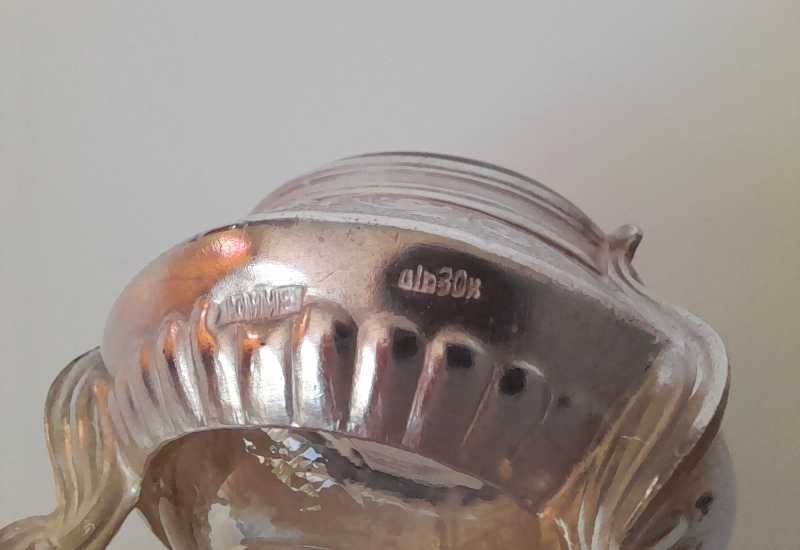 Zdobiona STARA SREBRNA solniczka z łyżeczką ZSRR CCCP kolekcja