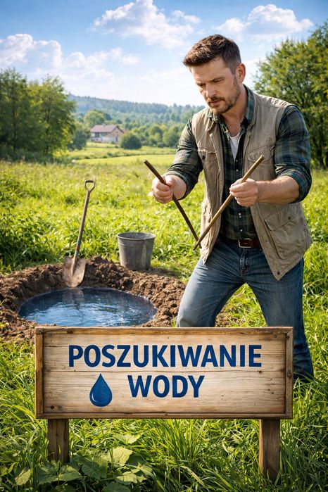 Poszukiwanie wody pod studnię, różdżkarz. Szukanie wody, studnia