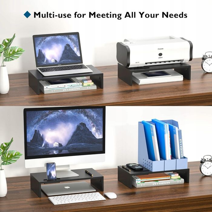 Drewniany stojak na monitor, stojak na monitor z uchwytem na smartfon