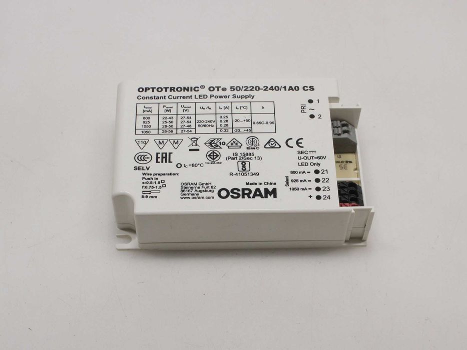Zasilacz LED stały prąd 800mA 925mA 1050mA OSRAM OTe 50/220-240/1A0