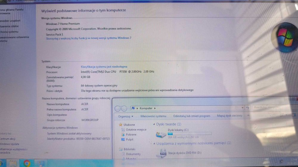 Laptop Acer + zasilacz, mysz, pokrowiec