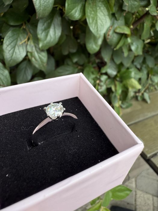 1 ct 6,5 мм 16 17 размер кольцо с бриллиантом муассанитом серебрянное