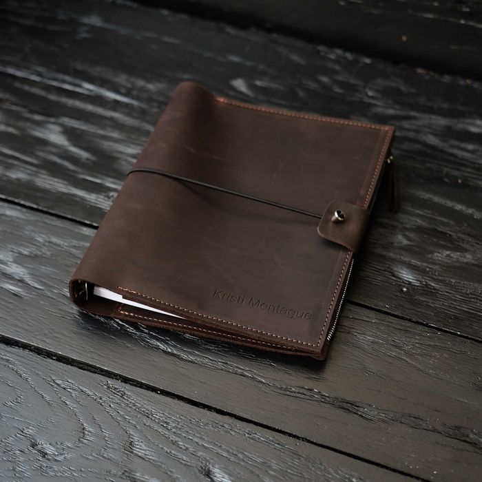 Кожаный блокнот ежедневник со сменным блоком, с логотипом, текстом