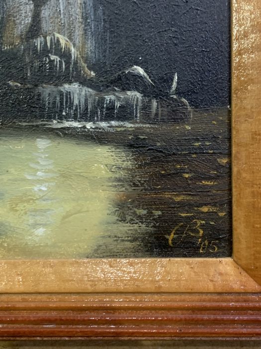 Картина в рамке маслом осенний водопад