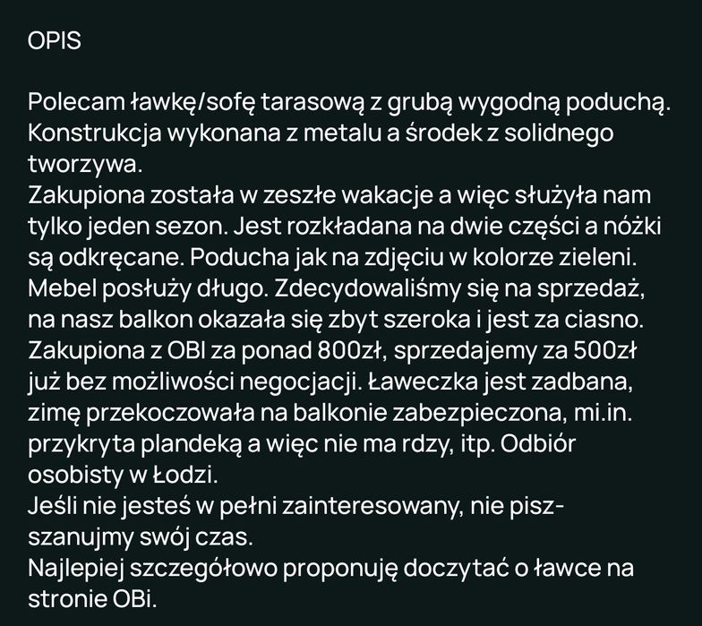 Kanapa balkon ogród taras