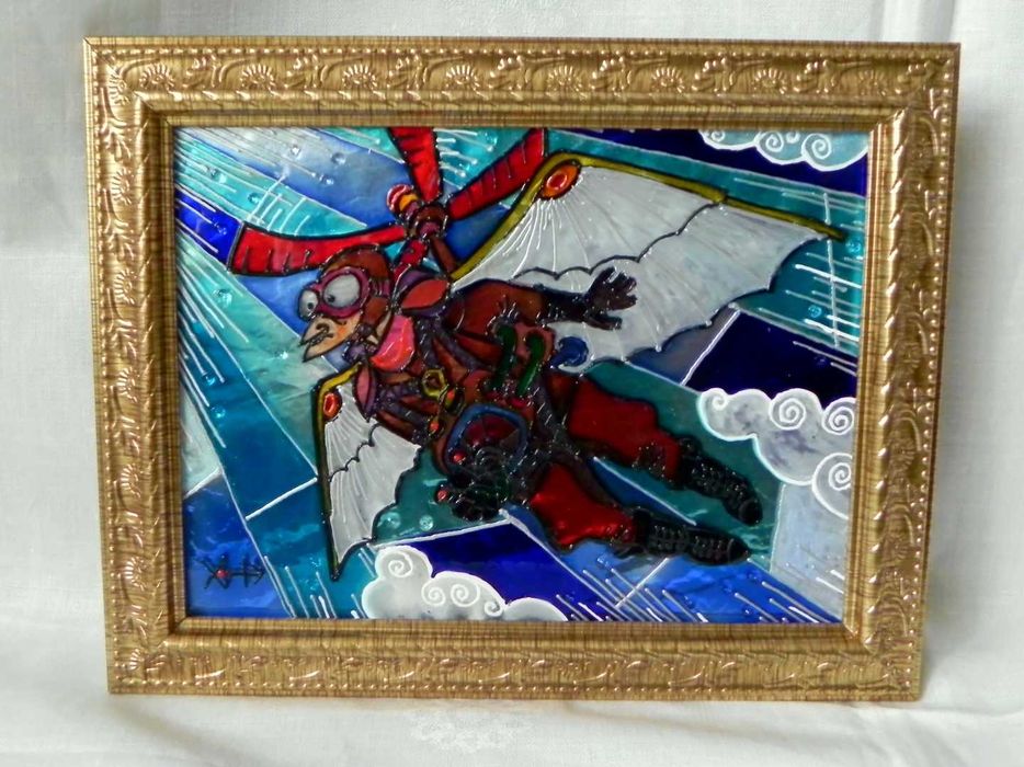 Витражная картина "Авиатор-Икар"