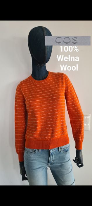 Wełniany sweter COS 100% Wełna Wool. Pomarańczowy. W paski. Rozmiar S
