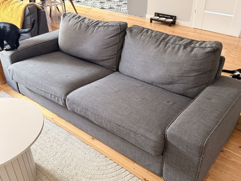 Sofa z szezlongiem szary używany IKEA narożnik