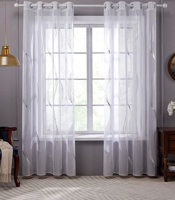 Zasłony firany białe wzór 140x145