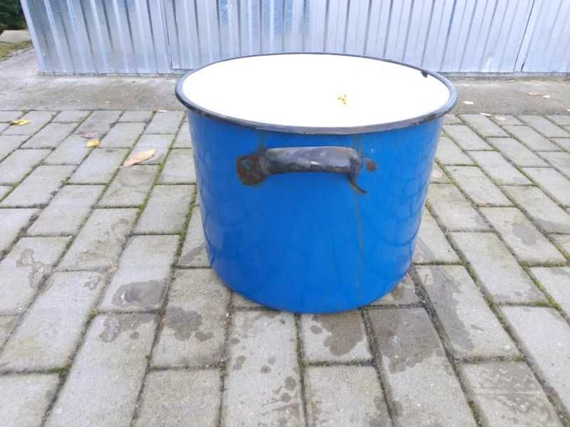 Garnek emaliowany niebieski duży 35l kocioł 45cm metalowy uchwyt PRL