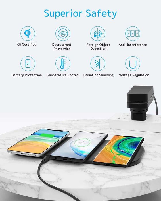 ZealSound 3 x 10W Qi Potrójna Bezprzewodowa Stacja Ładująca