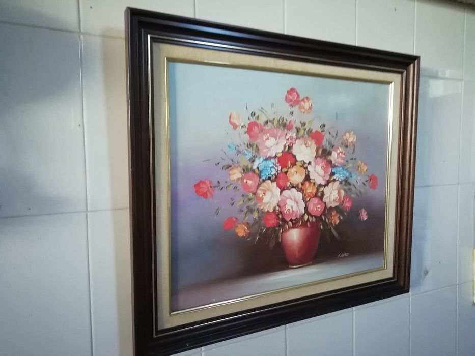 Quadro lindo Antigo Pintado Mão