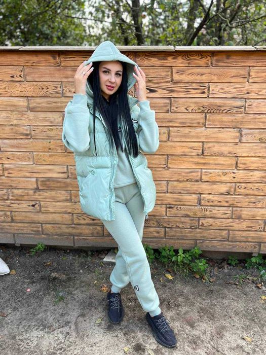 TOP!Жіночий костюм-трійка Raw на флісі з жилеткою Зимова підтримка