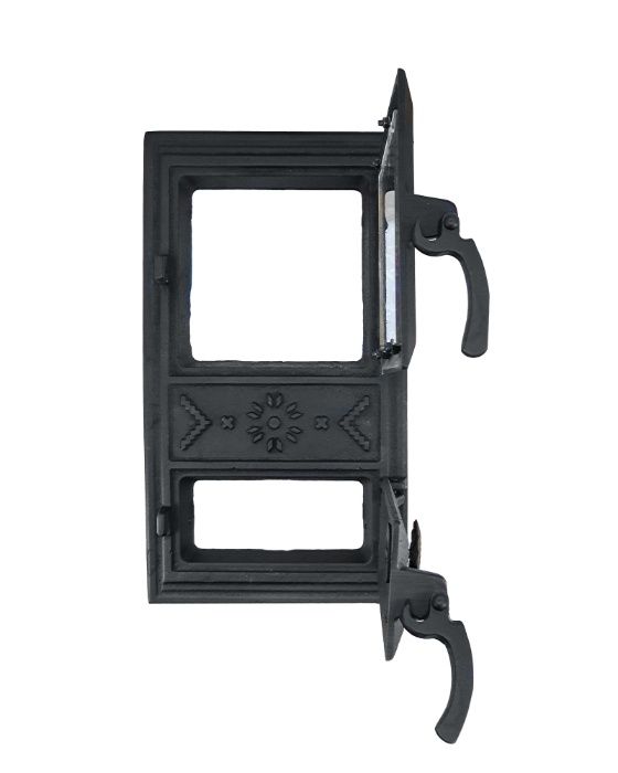 Чавунна пічна дверця  зі склом для печі з регулюванням подачі повітря