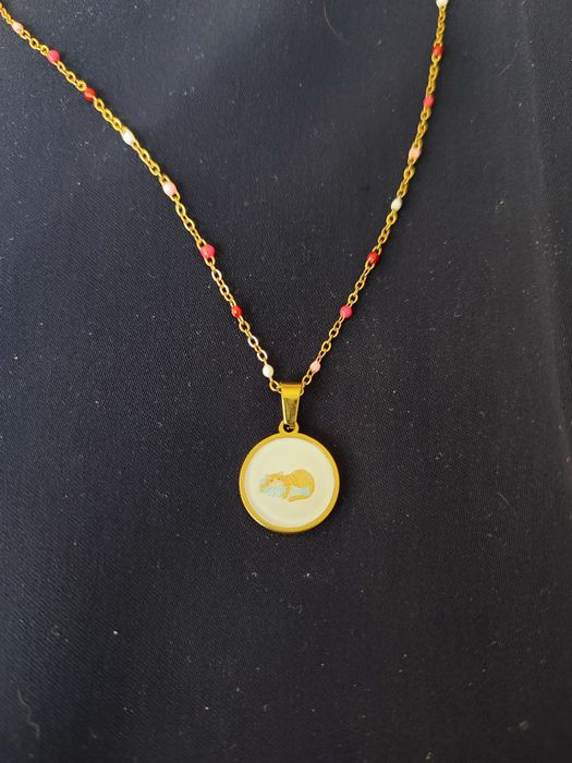 Colar com gato amarelo laranja