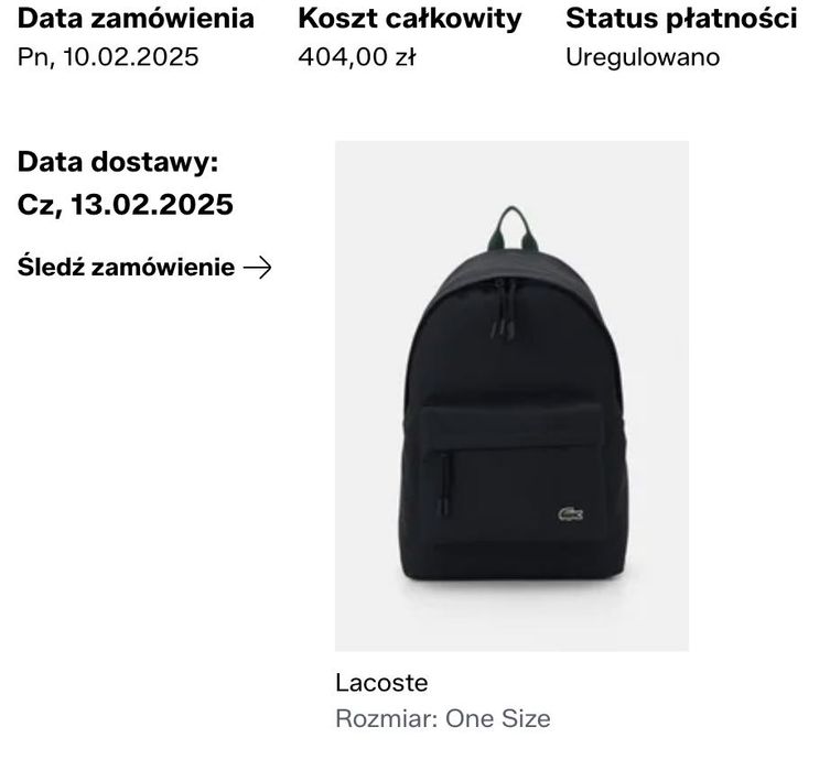 Plecak Lacoste - stan bardzo dobry / kupiony 25.02.2025