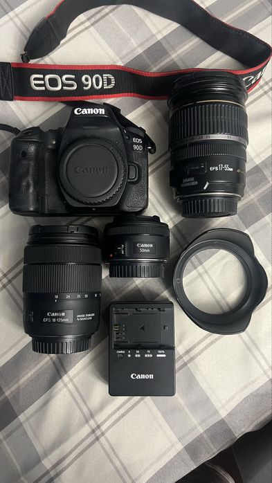 Canon 90D body + Canon EF-S 17-55 f2.8L + EF 50 f.1.8 + EF-S 18-135 + спалах  yongnuo yn560 iv