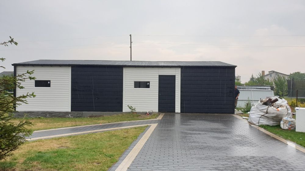Garaże blaszki wiaty hale garaz 11x8 grafit mat bramy złoty dąb