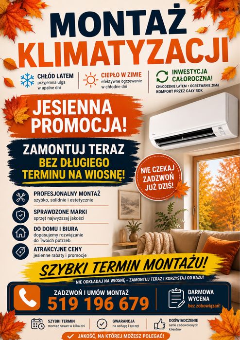 Montaż klimatyzacji, serwis, sprzedaż, JESIENNA PROMOCJA