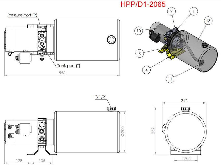 Міні маслостанція під двоходові циліндри (12 В, 1.6 кВт, з баком 10 л)