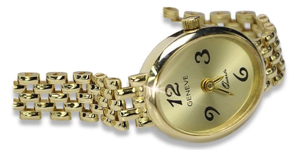Prześliczny 14k złoty damski zegarek Geneve lw087 Owalny Wyraźny Gdańs