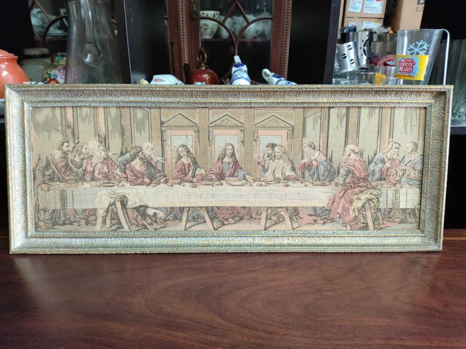 Lindo Quadro antigo em tapeçaria gobelin paris Ultima seia