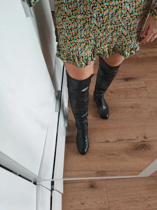 Czarne skórzane kozaki za kolano Kazar 38