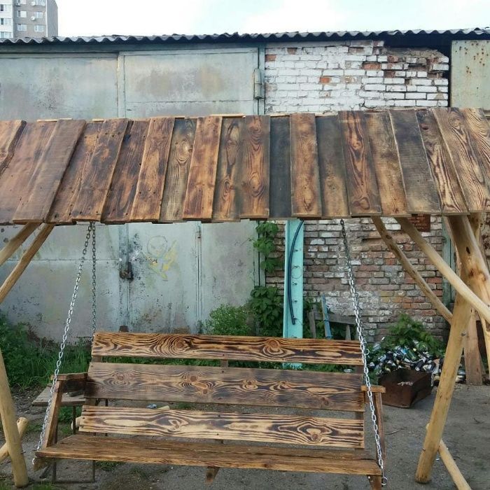 Садовые деревянные качели дубовые