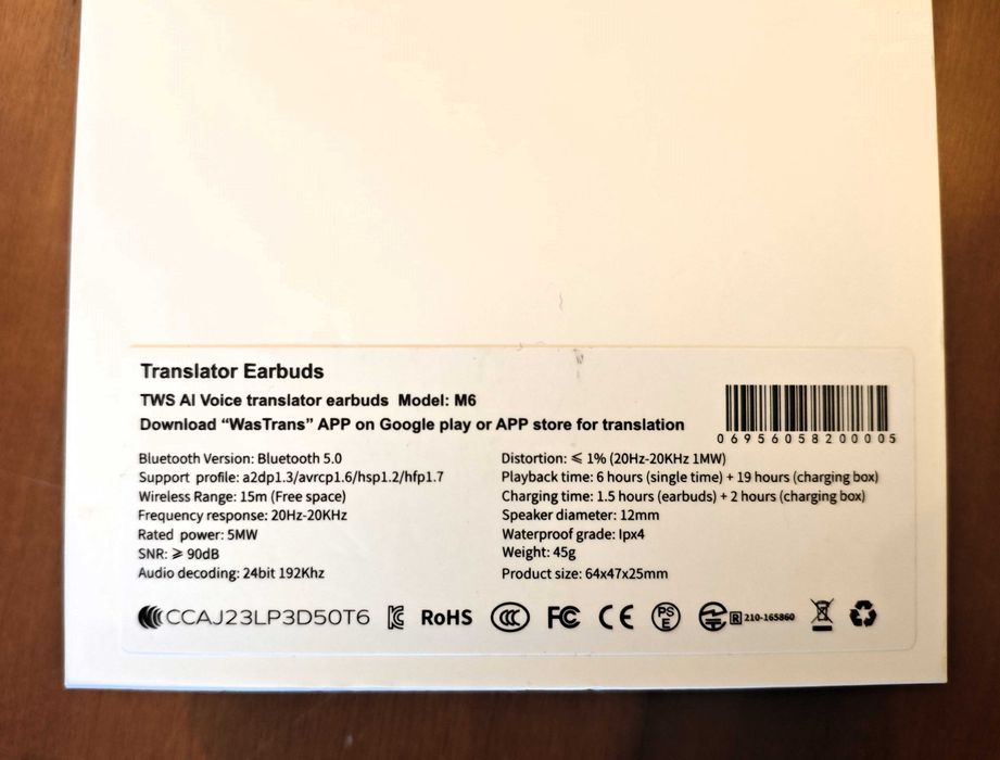 TWS AI Voice Translator Earbuds (Modelo M6)