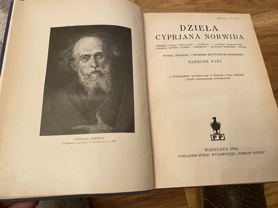 Dzieła Cyprjana Norwida 1934 r. Tom 5. Tadeusz Pini opracowanie
