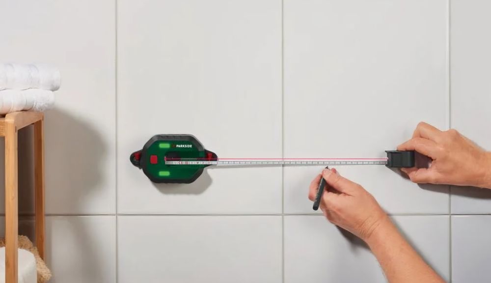 Nível de bolha a laser com fita métrica parkside