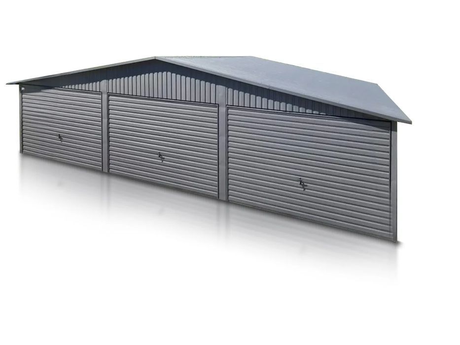 Garaż trzystanowiskowy 9x5 m grafit - Dach dwuspadowy, Brama uchylna