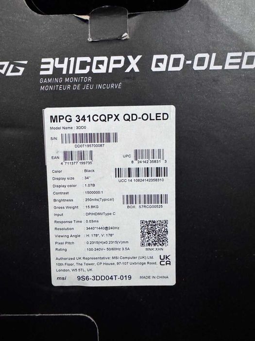 Монитор MSI MPG 341CQPX QD-OLED 1 шт. NEW!