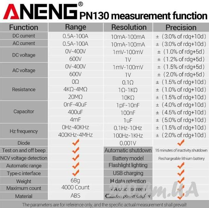 Струмові кліщі-мультиметр Aneng pn129/130 (Токовые клещи-мультиметр)